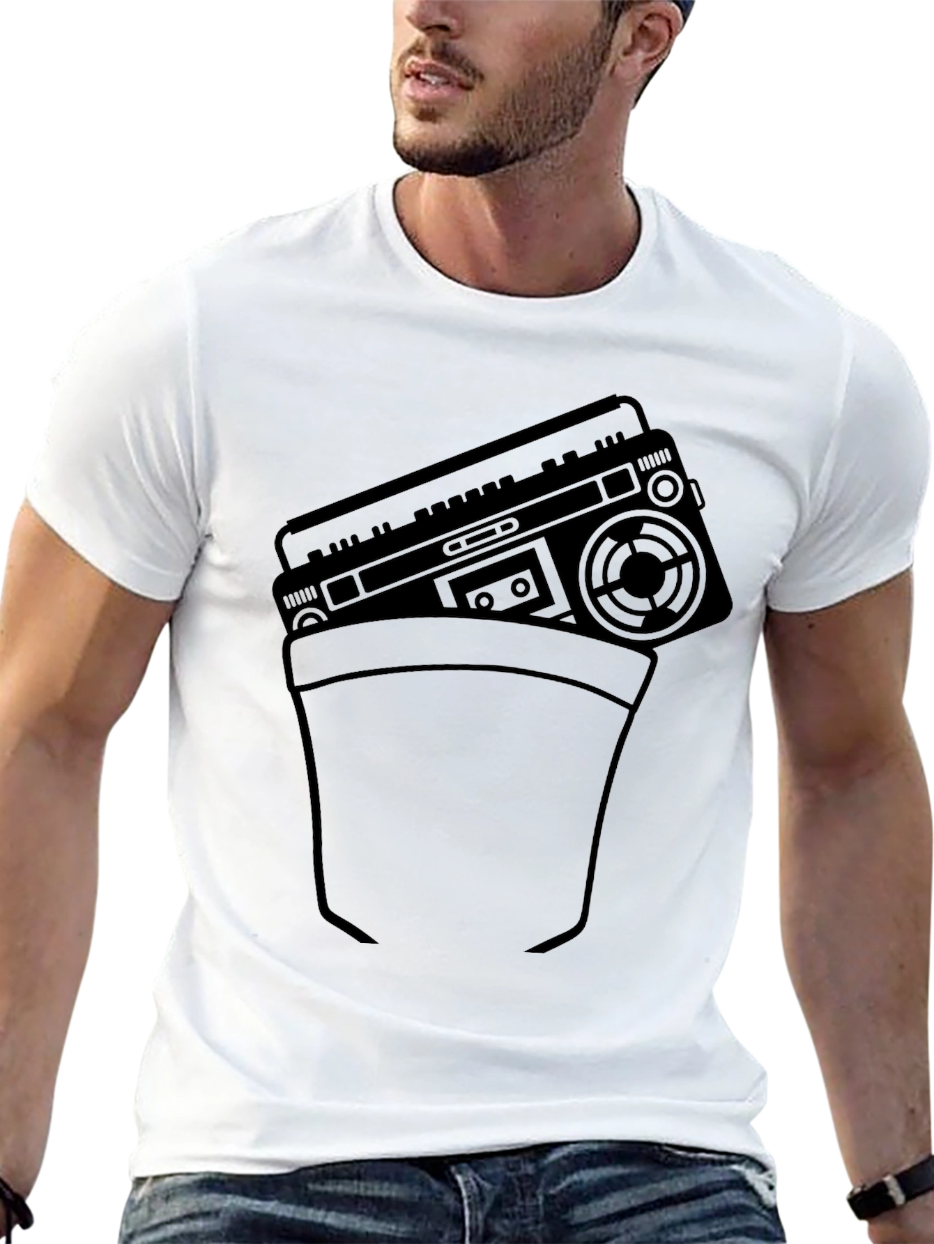 Boombox Pocket Graphic Black T-Shirt