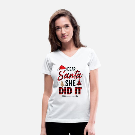 Funny Christmas Shirts Dear Santa She Did It