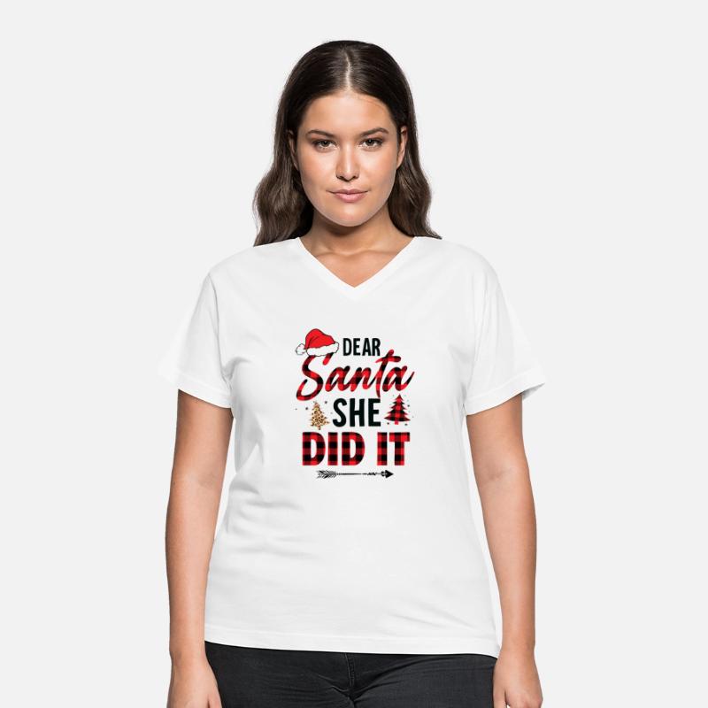 Funny Christmas Shirts Dear Santa She Did It