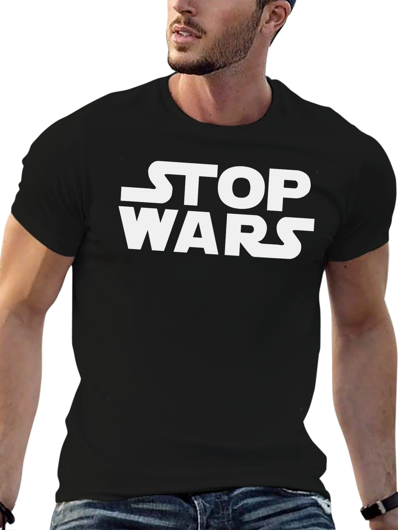 Stop Wars Graphic Tee - Black Cotton