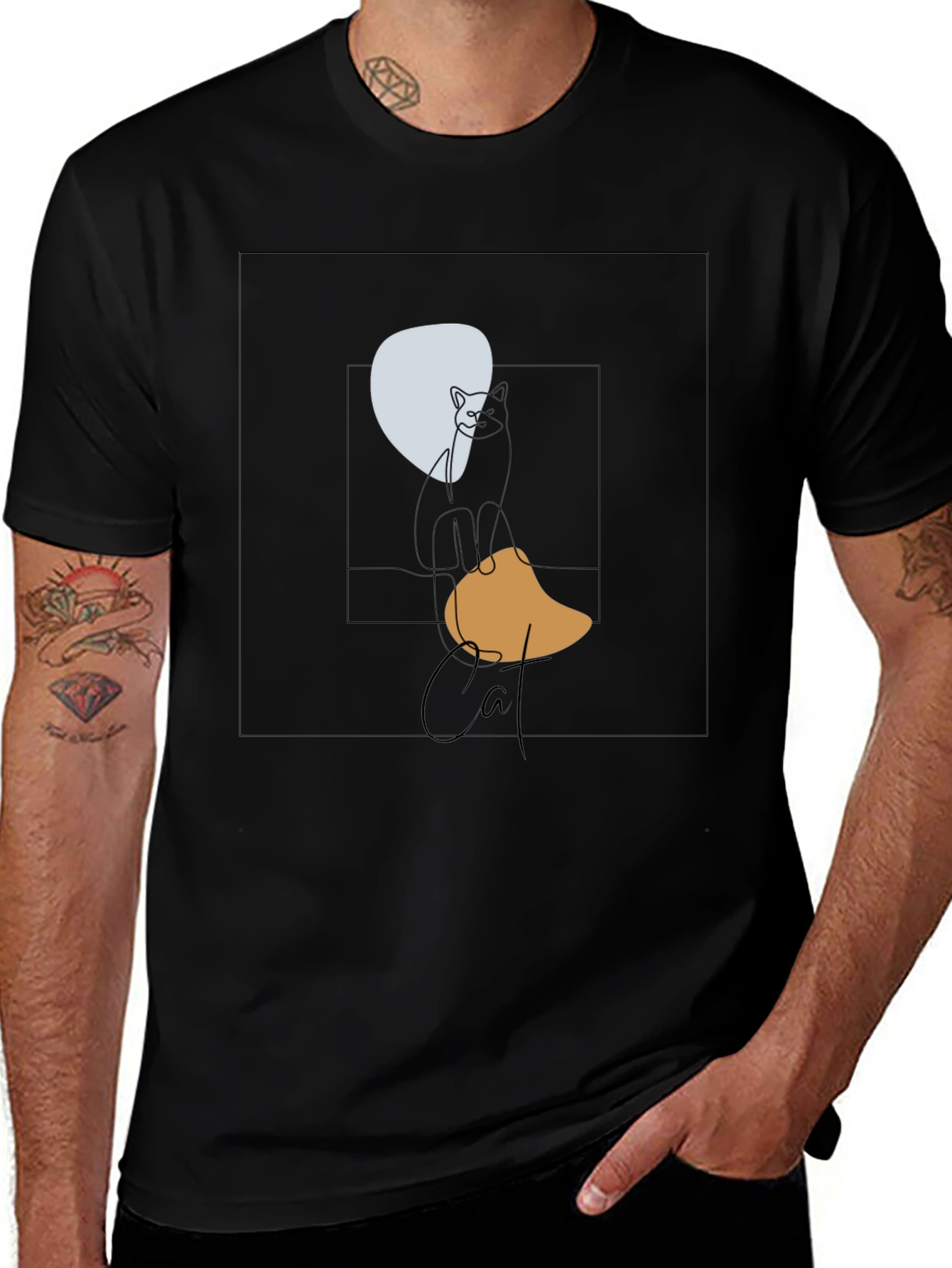 Abstract Cat Graphic T-Shirt - Modern Art Tee