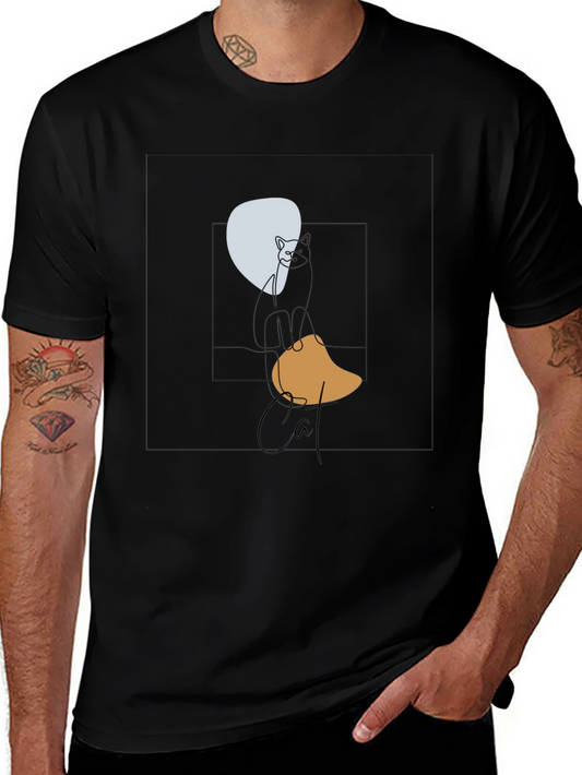 Abstract Cat Graphic T-Shirt - Modern Art Tee
