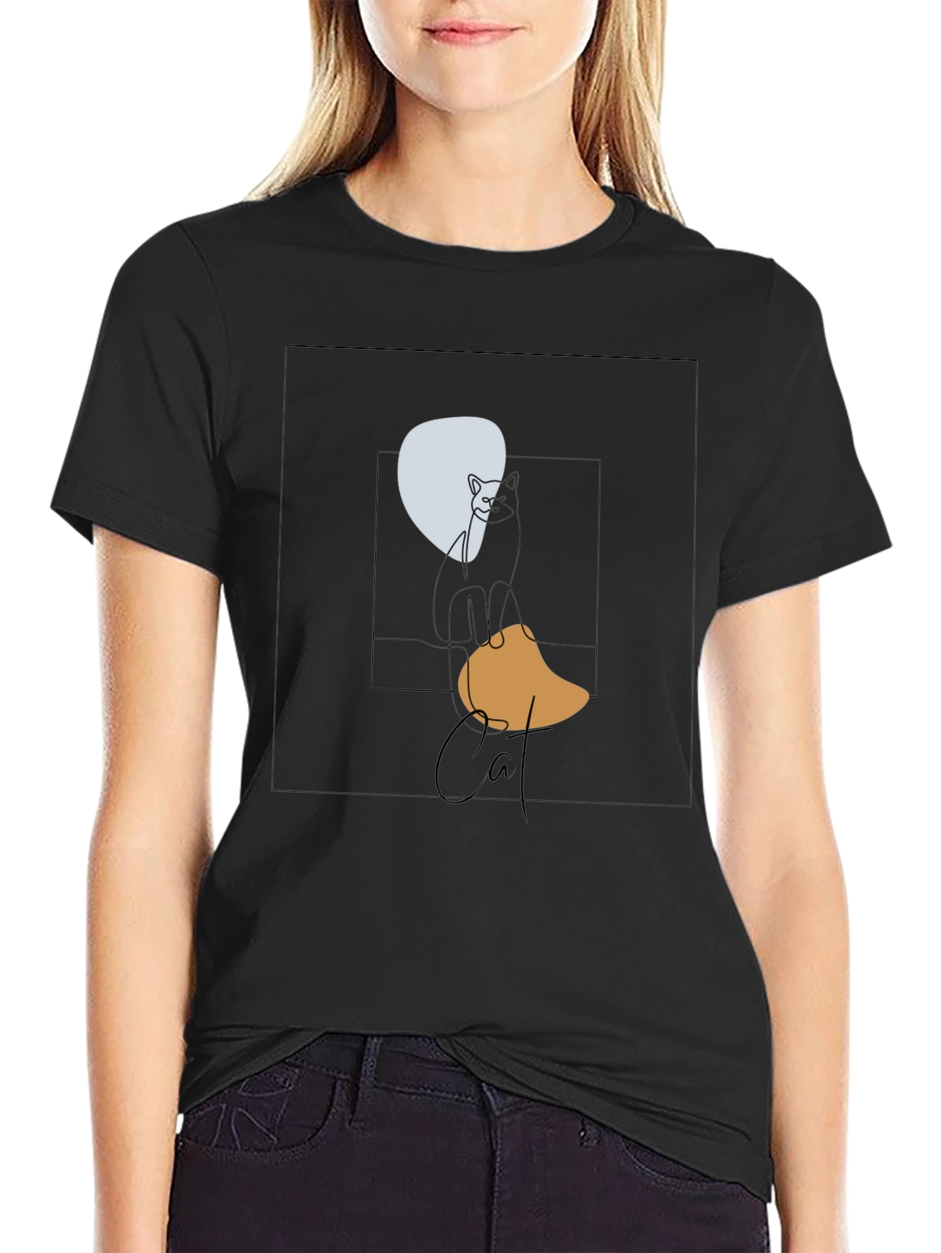 Abstract Cat Graphic T-Shirt - Modern Art Tee