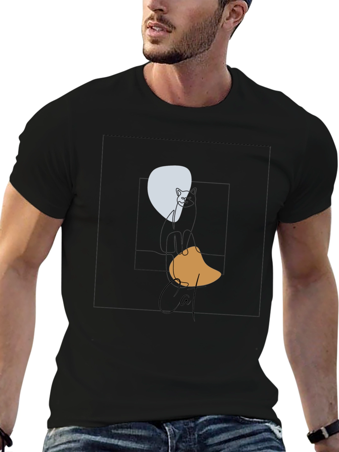 Abstract Cat Graphic T-Shirt - Modern Art Tee