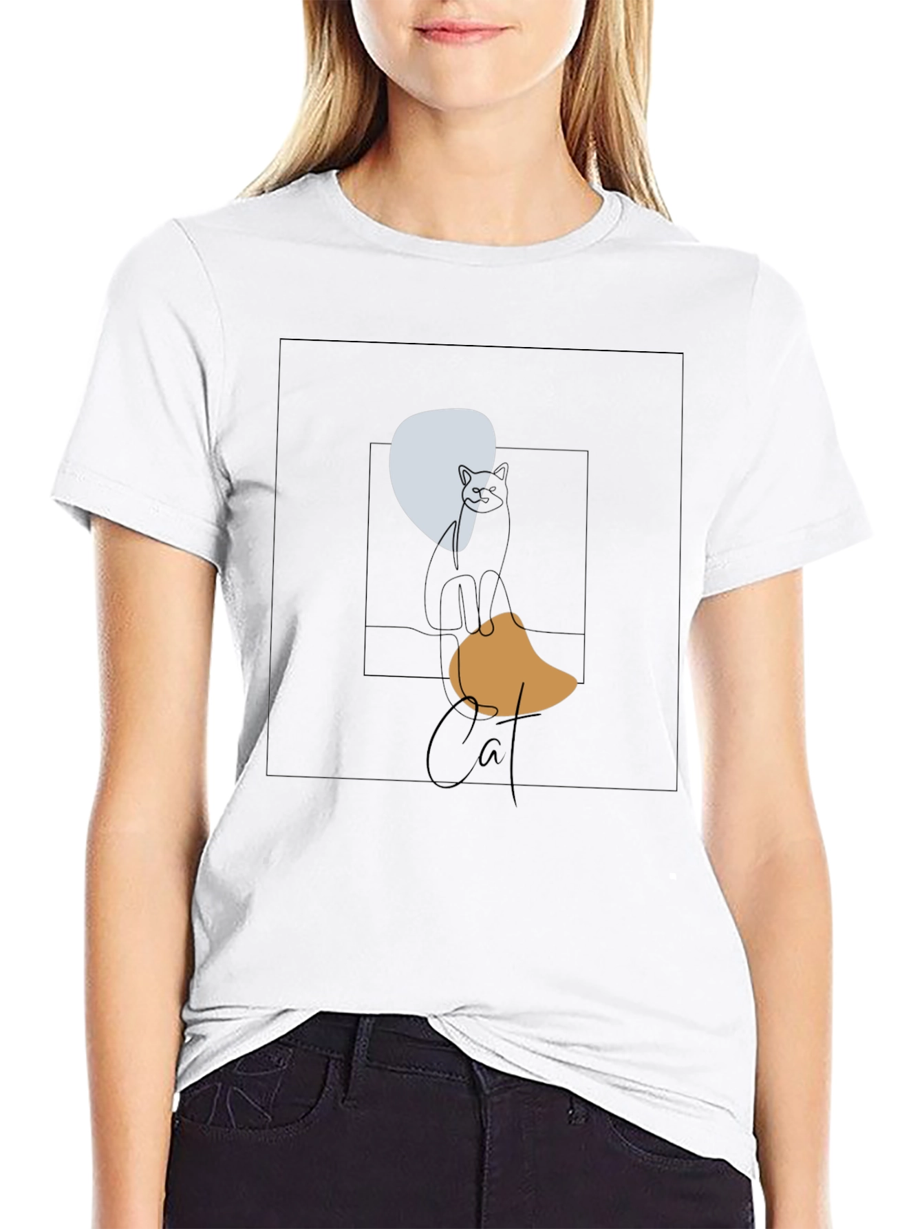 Abstract Cat Graphic T-Shirt - Modern Art Tee
