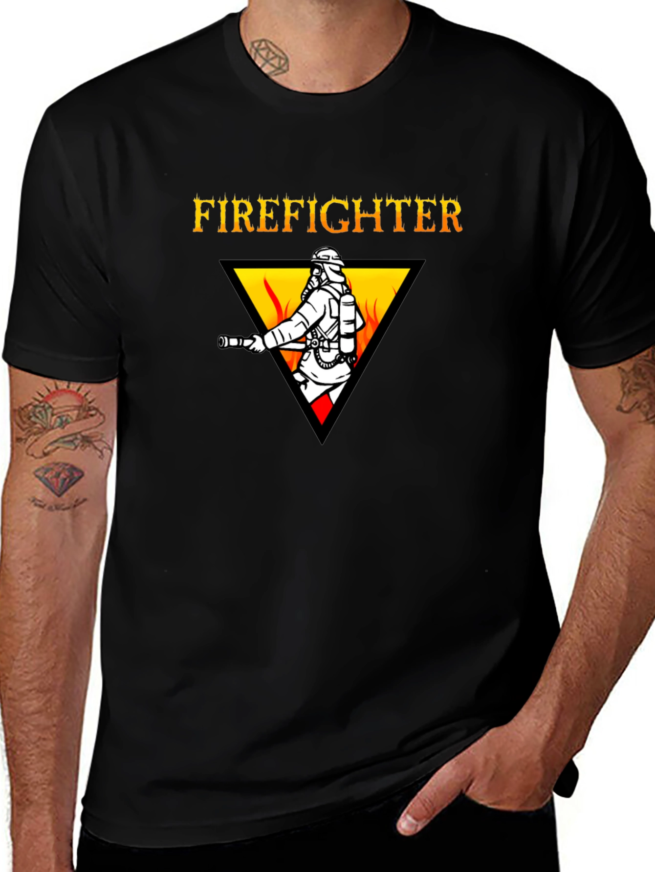 Firefighter Graphic Tee - Black Cotton T-Shirt