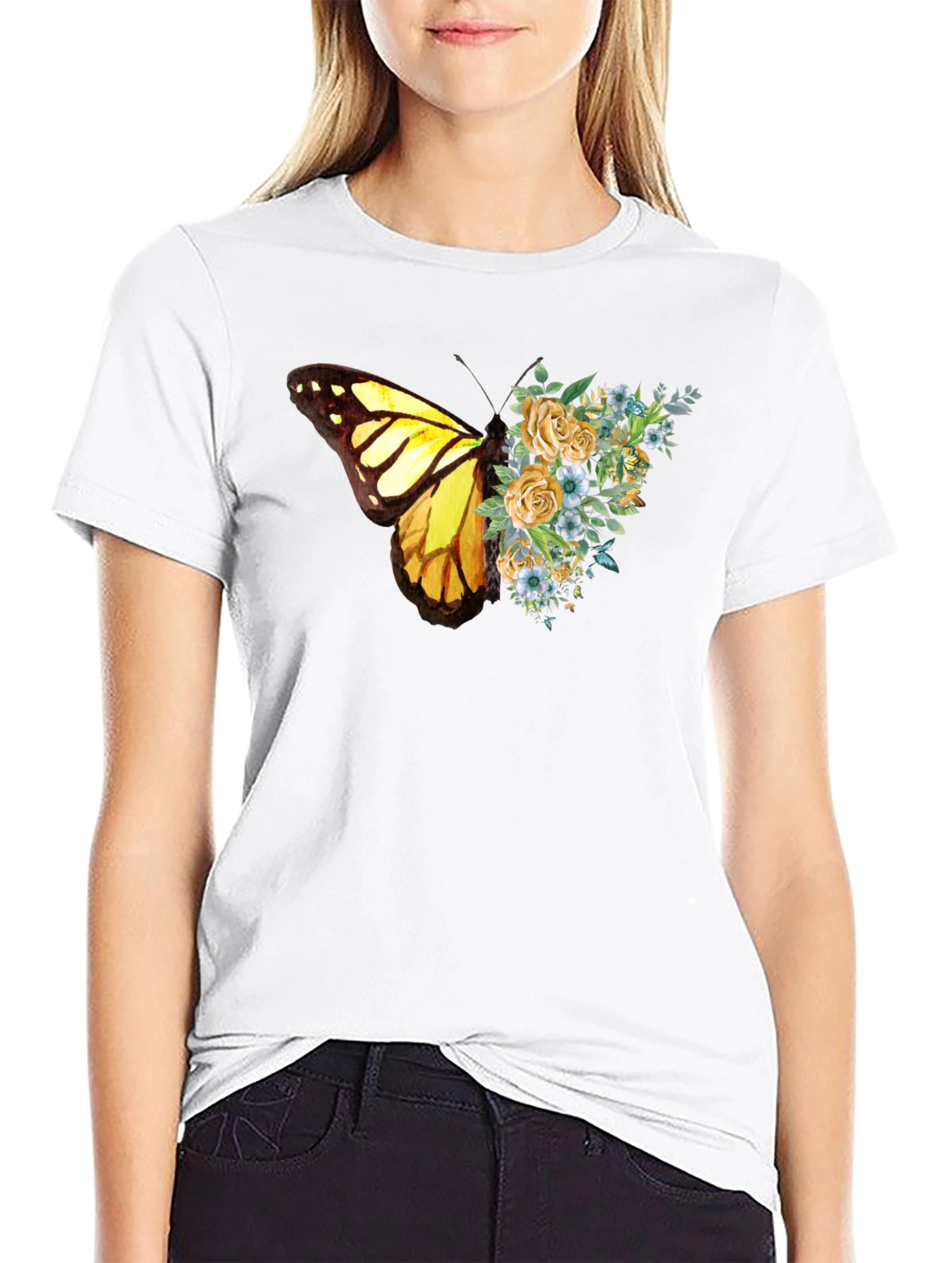Butterfly Floral Graphic Tee - Soft Cotton Blend