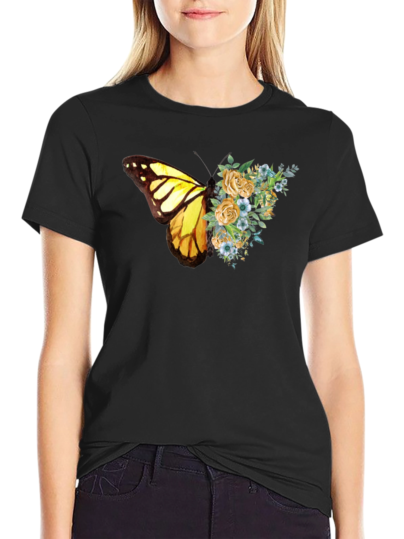 Butterfly Floral Graphic Tee - Soft Cotton Blend