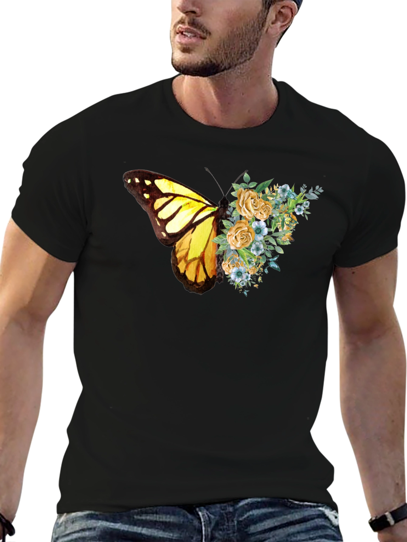 Butterfly Floral Graphic Tee - Soft Cotton Blend