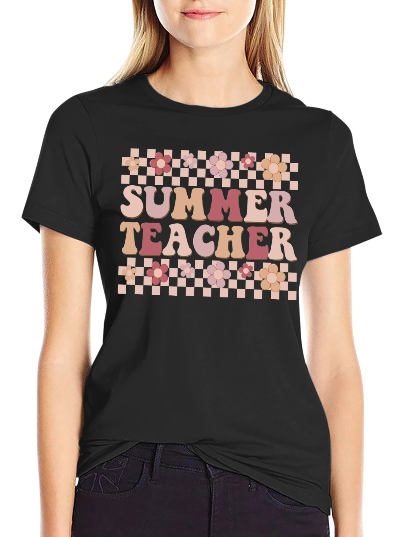 Summer Teacher Graphic Tee - Retro Floral Design