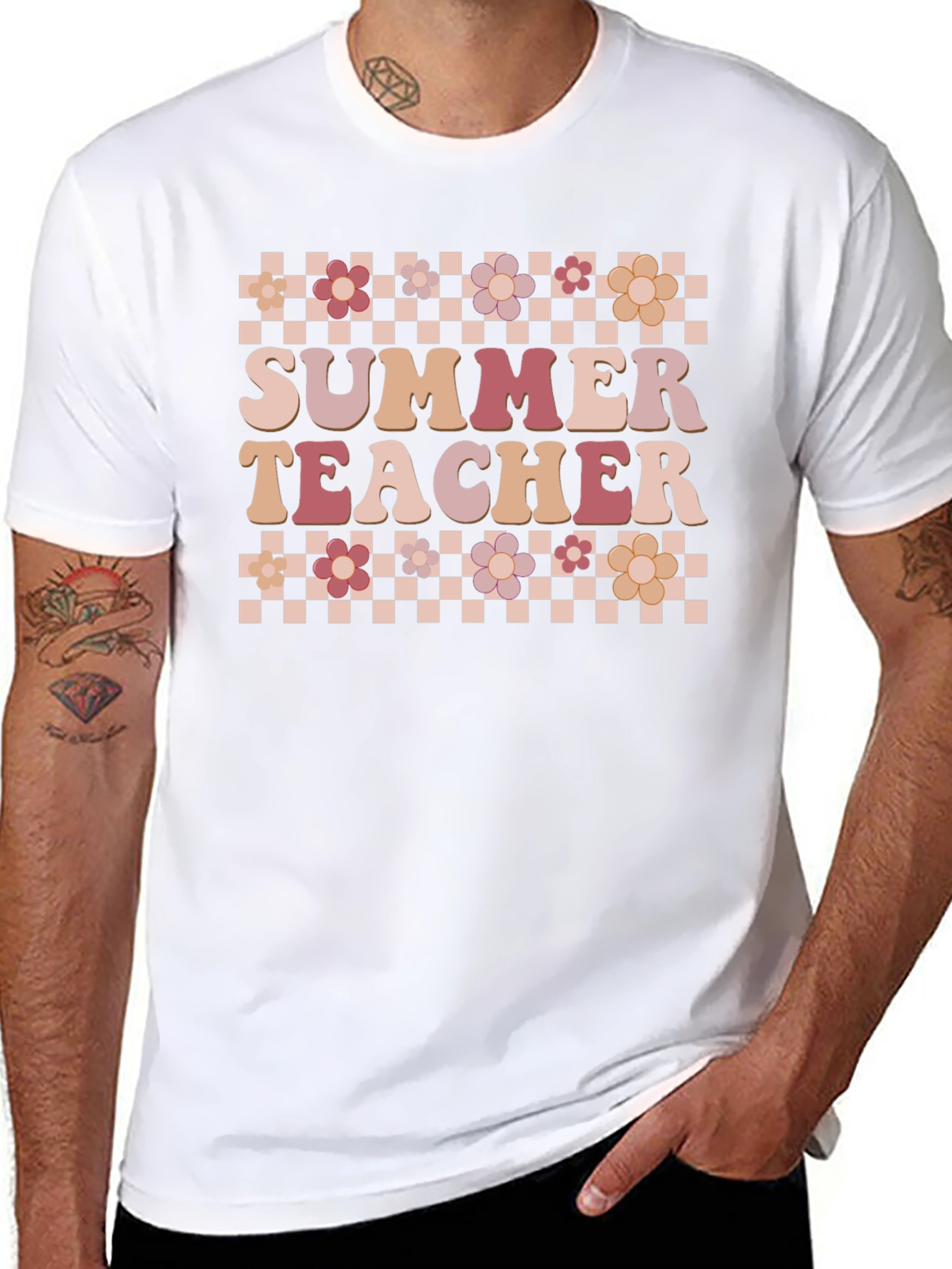 Summer Teacher Graphic Tee - Retro Floral Design