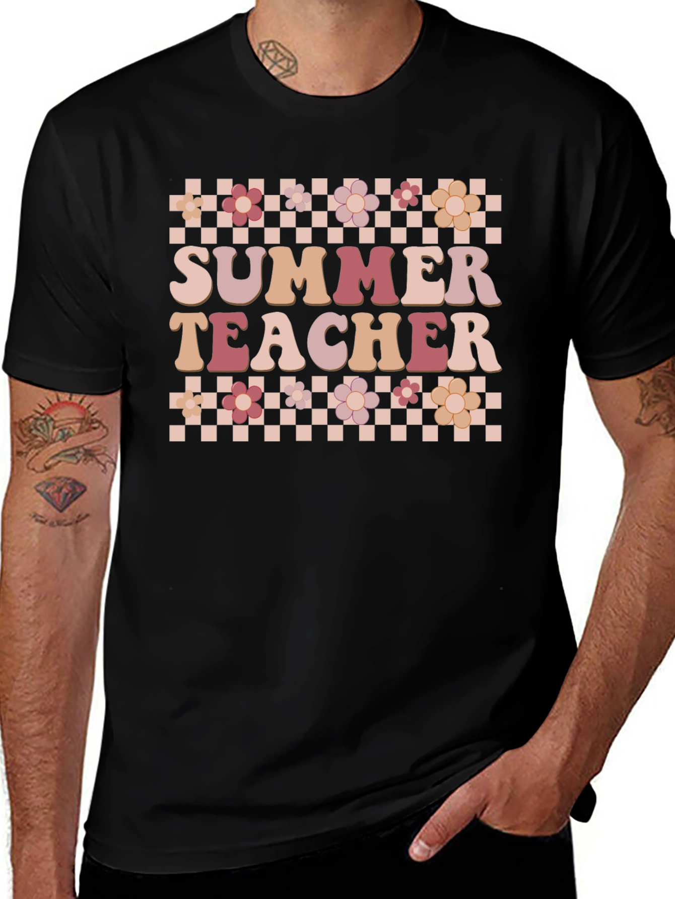 Summer Teacher Graphic Tee - Retro Floral Design