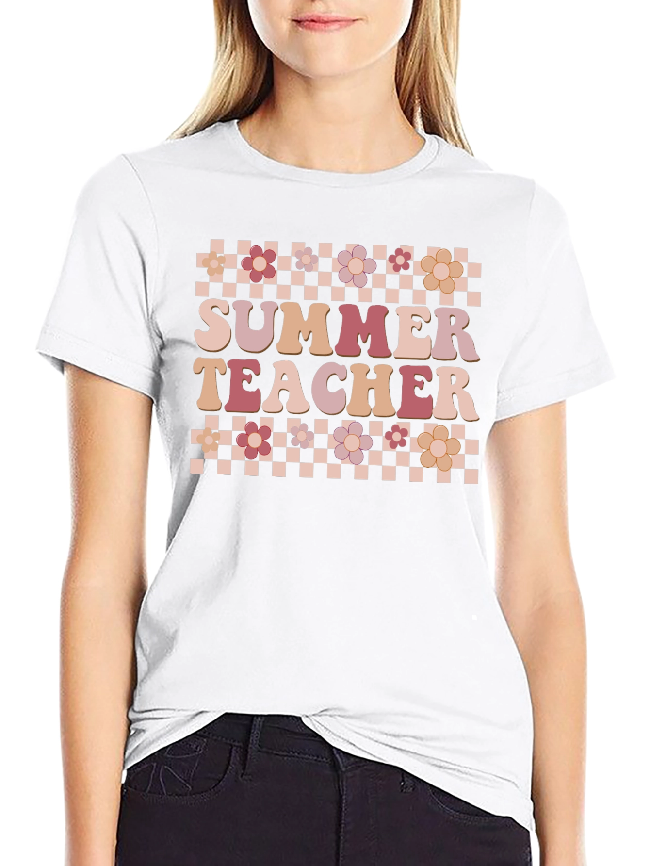 Summer Teacher Graphic Tee - Retro Floral Design