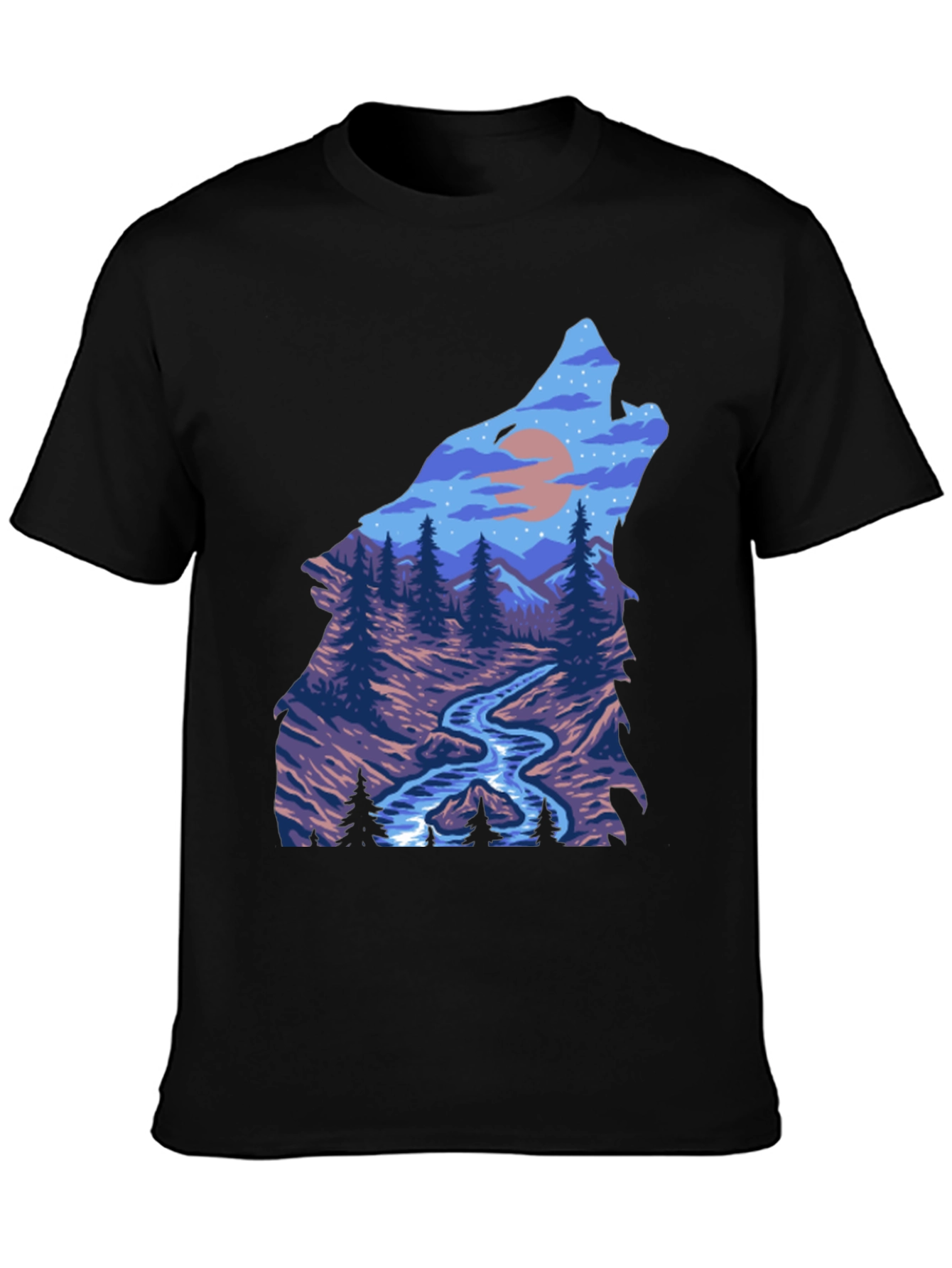 Wolf Nature Graphic Black T-Shirt
