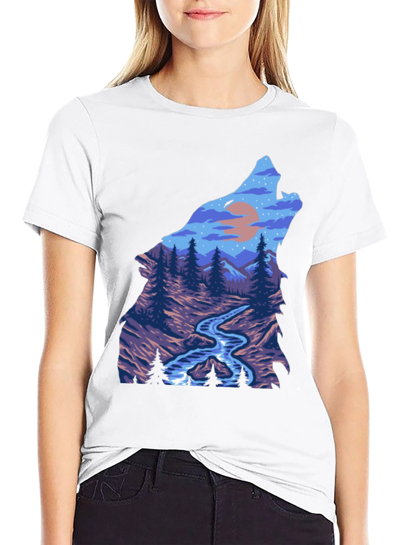 Wolf Nature Graphic Black T-Shirt