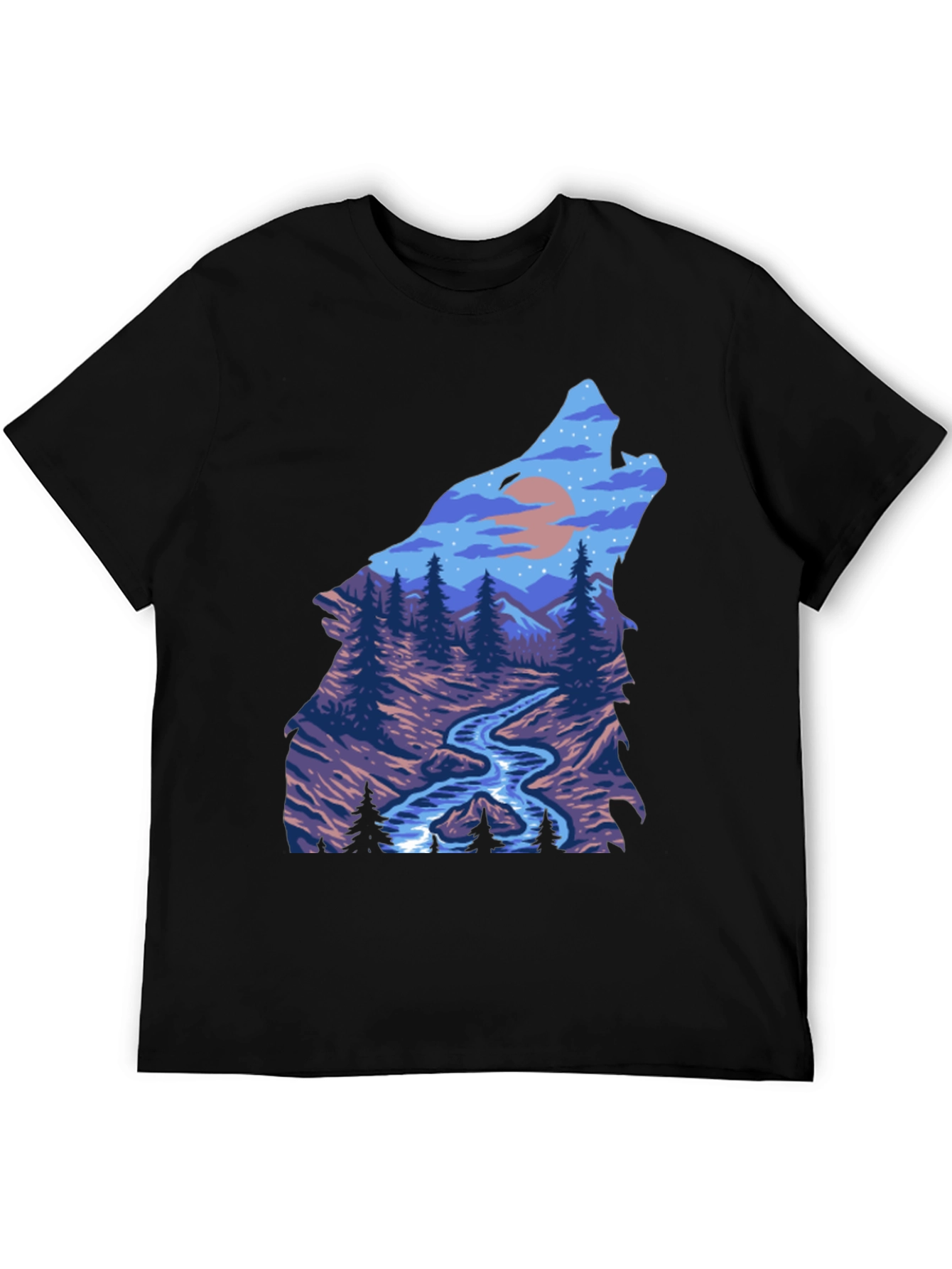 Wolf Nature Graphic Black T-Shirt