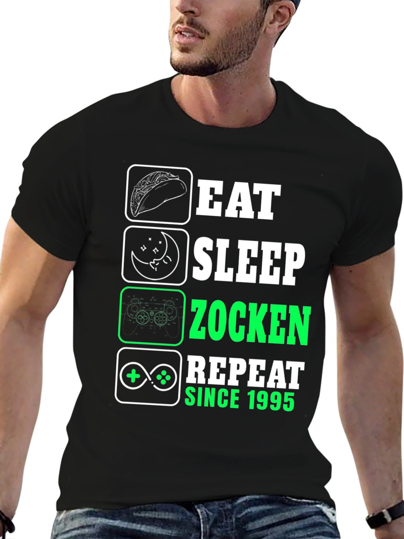 Eat Sleep Zocken Repeat Since 1995 Graphic T-Shirt