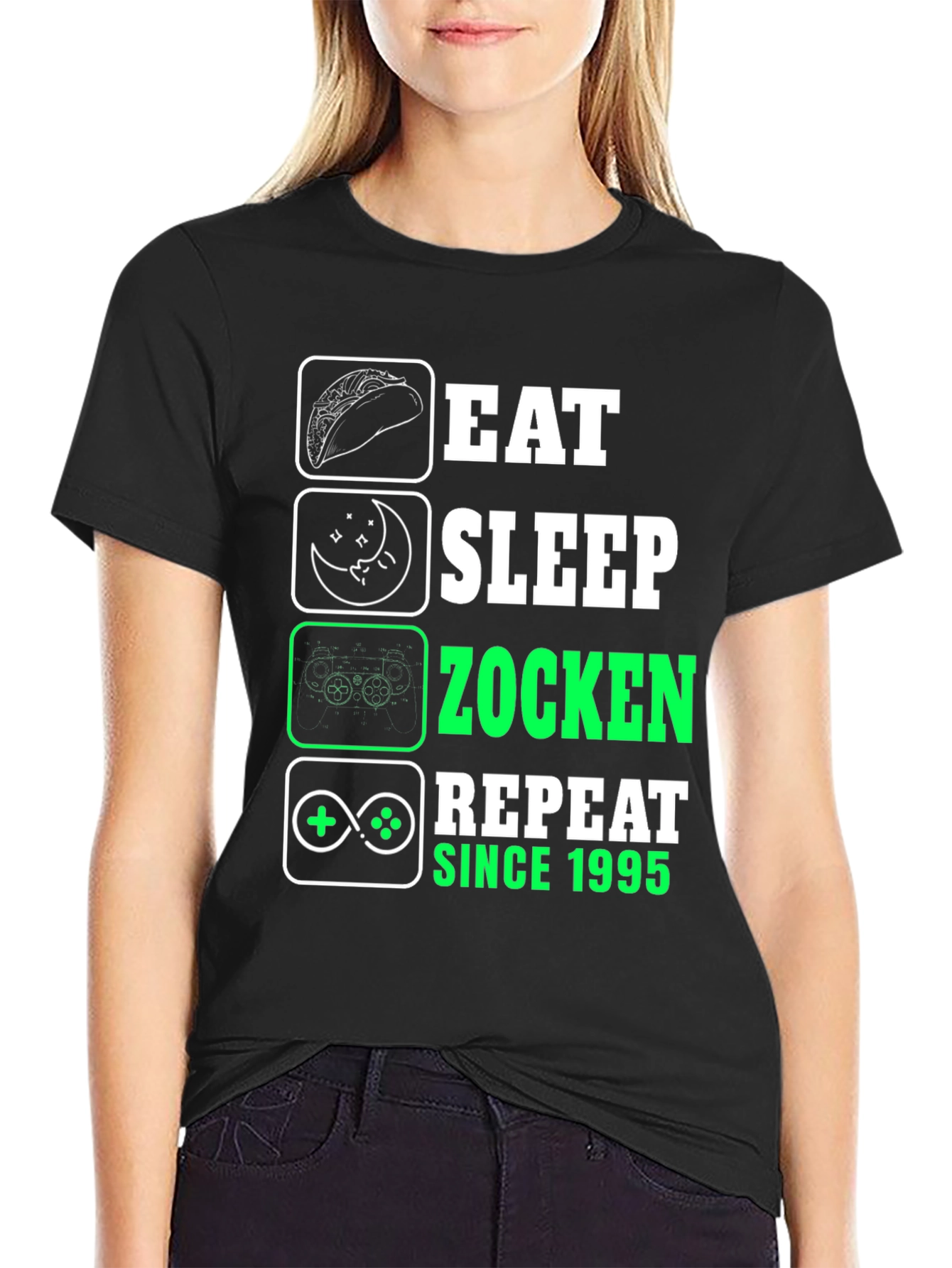 Eat Sleep Zocken Repeat Since 1995 Graphic T-Shirt