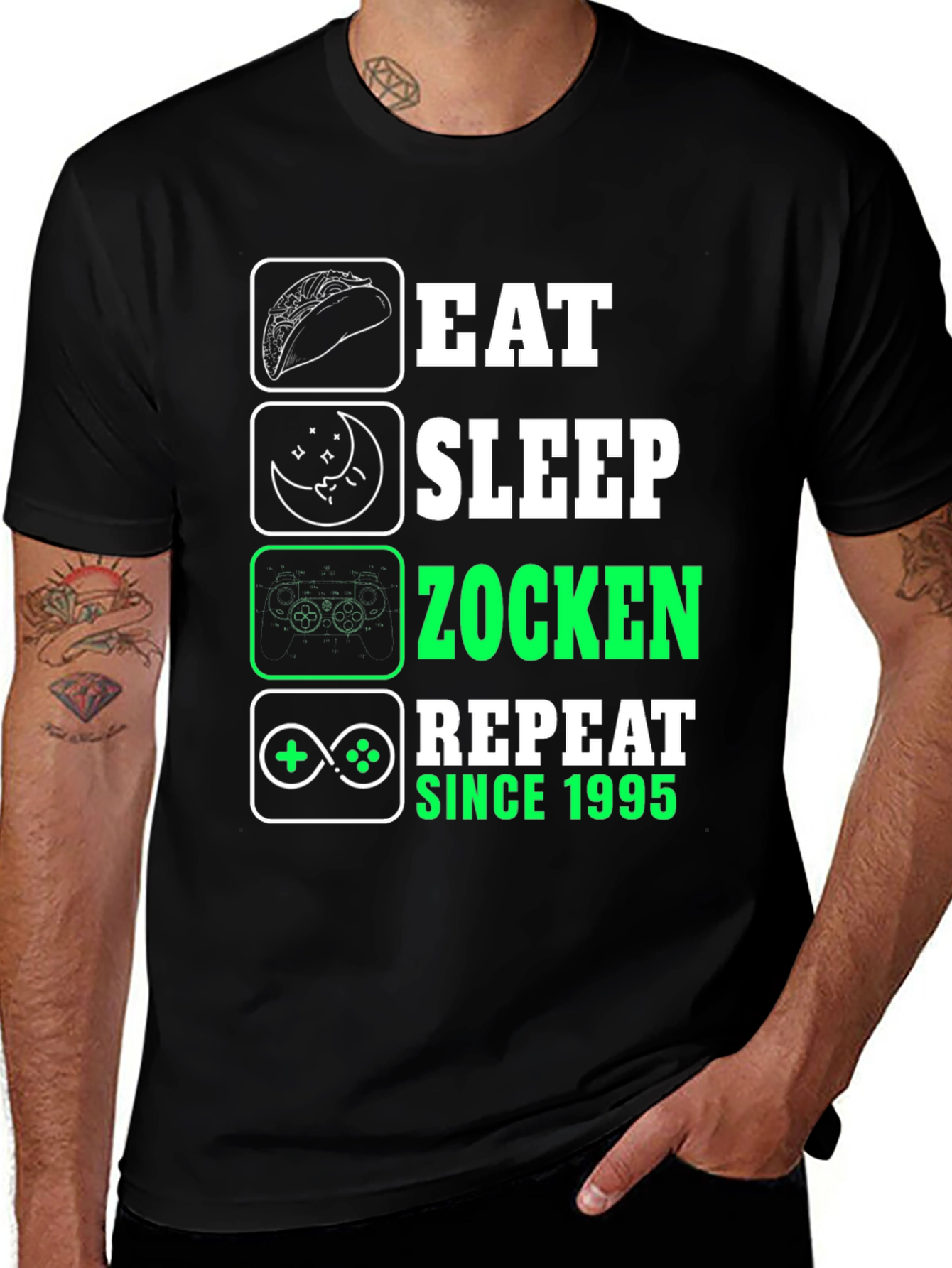 Eat Sleep Zocken Repeat Since 1995 Graphic T-Shirt