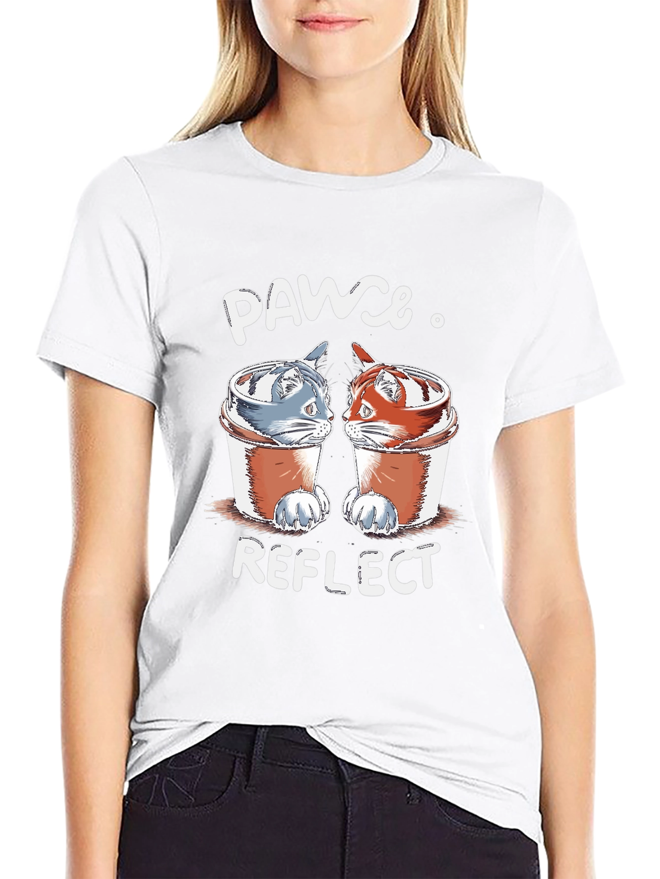 Pawse Reflect T-Shirt - Coffee Cat Design