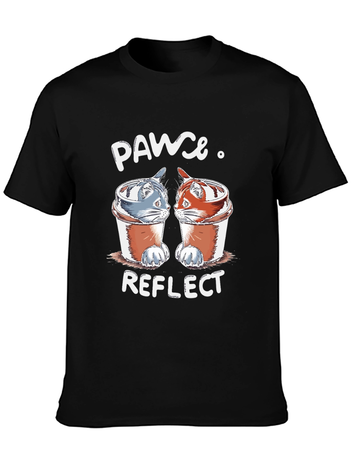 Pawse Reflect T-Shirt - Coffee Cat Design