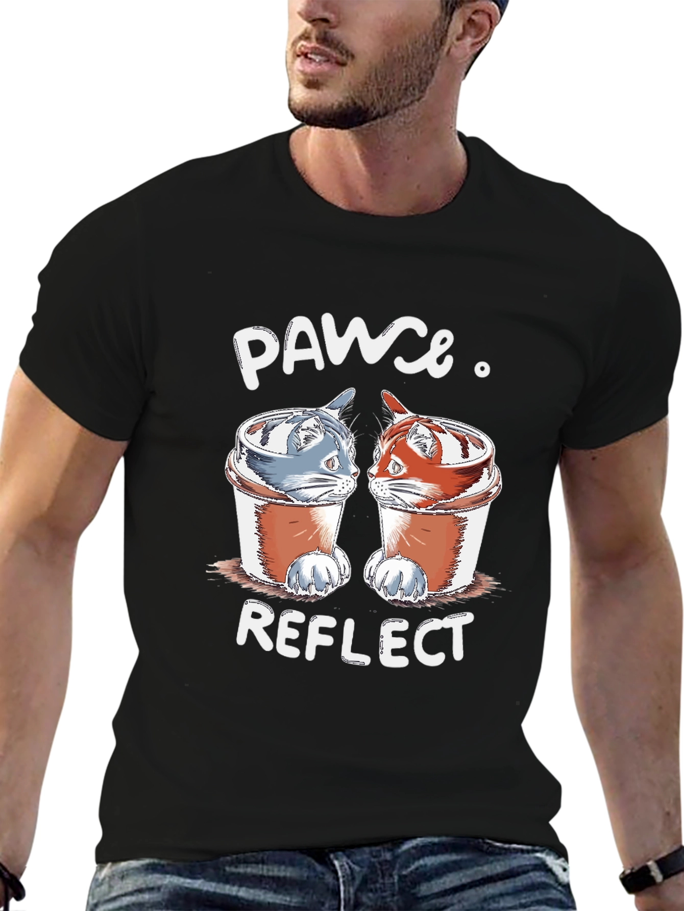 Pawse Reflect T-Shirt - Coffee Cat Design