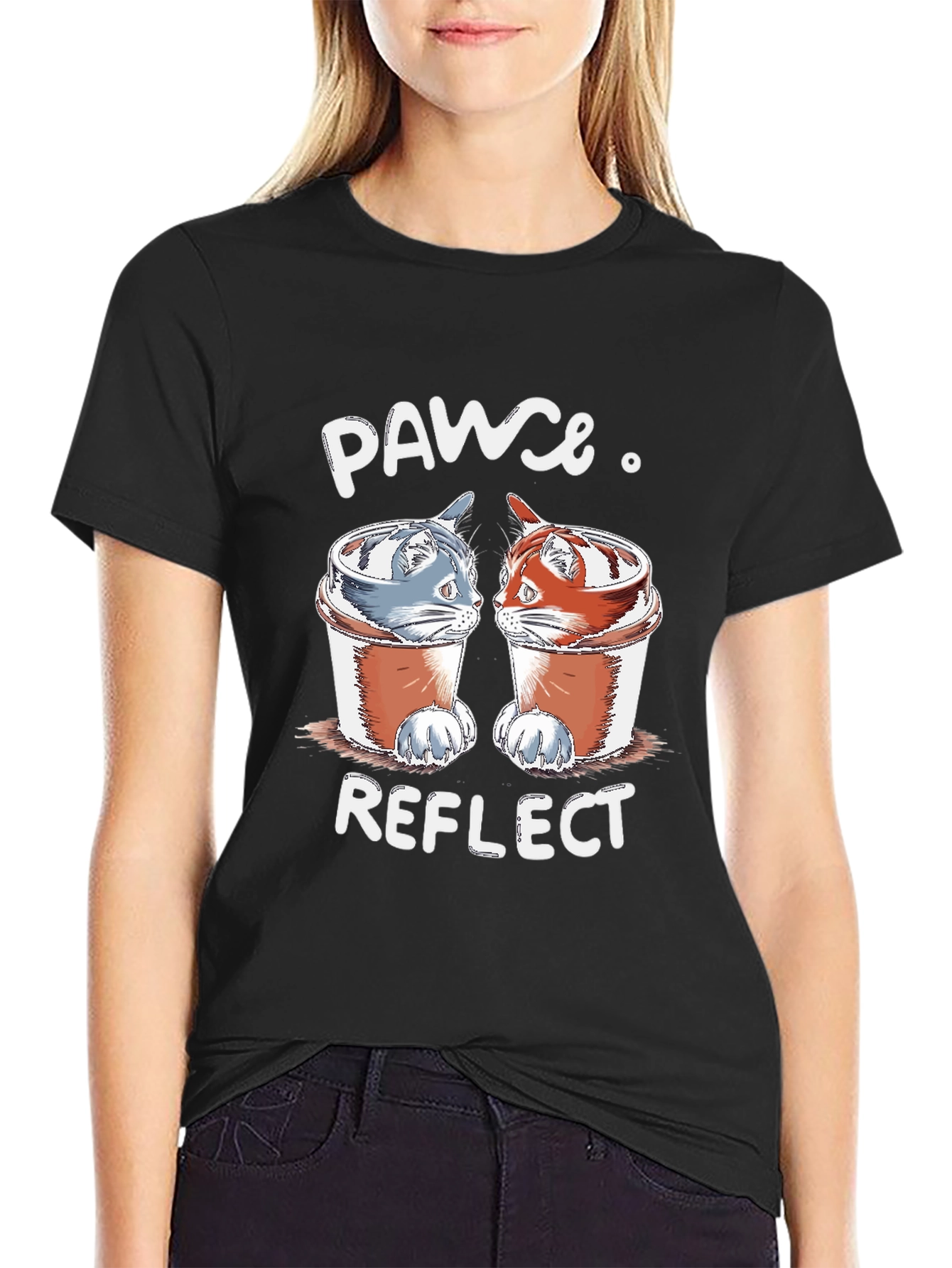 Pawse Reflect T-Shirt - Coffee Cat Design