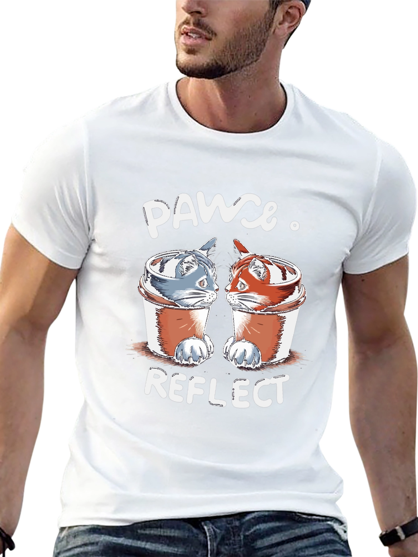 Pawse Reflect T-Shirt - Coffee Cat Design