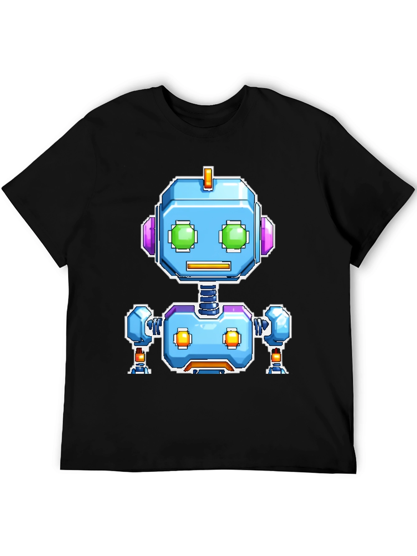 Retro Robot Graphic Tee - Black Cotton Comfort