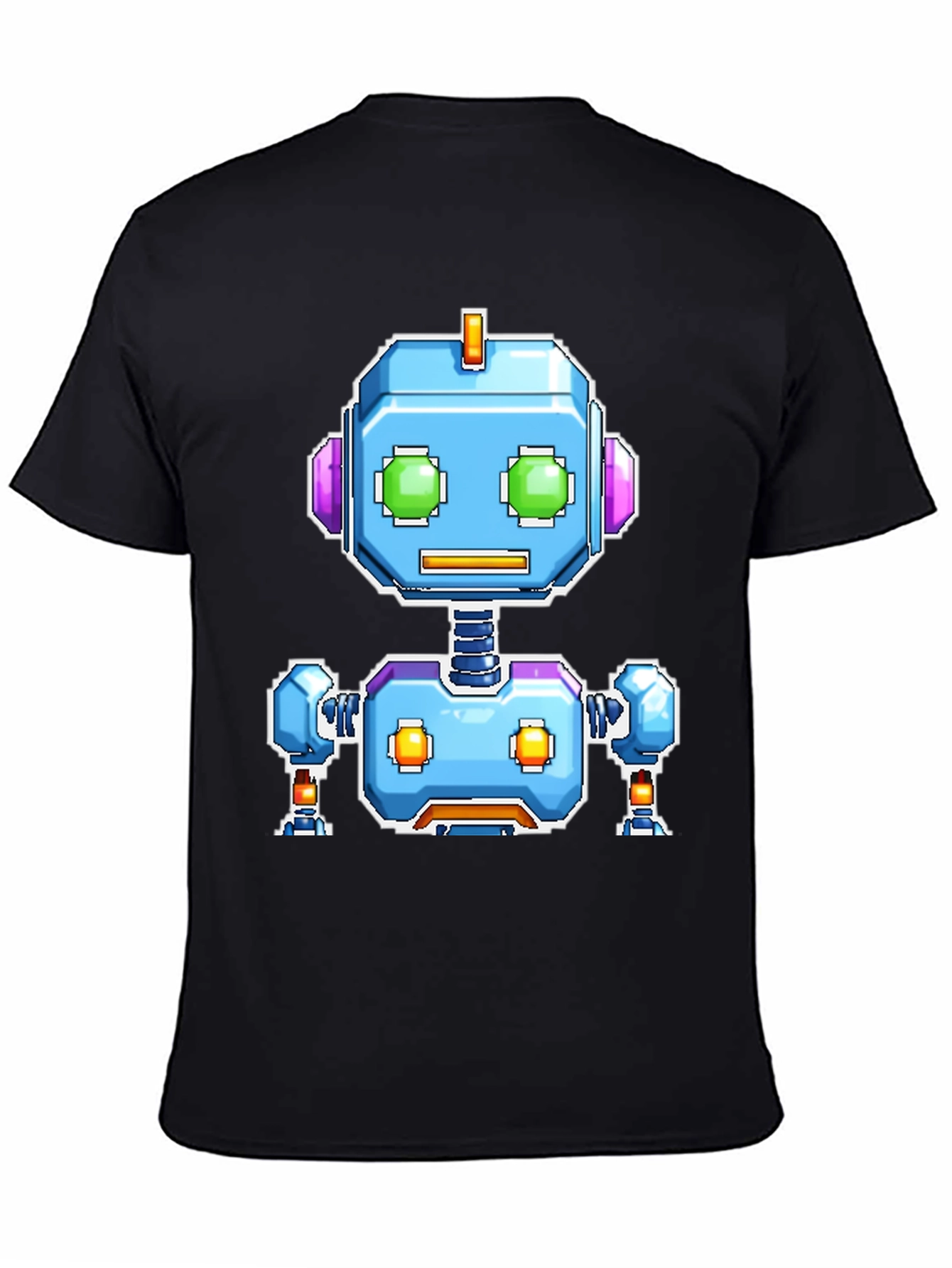 Retro Robot Graphic Tee - Black Cotton Comfort