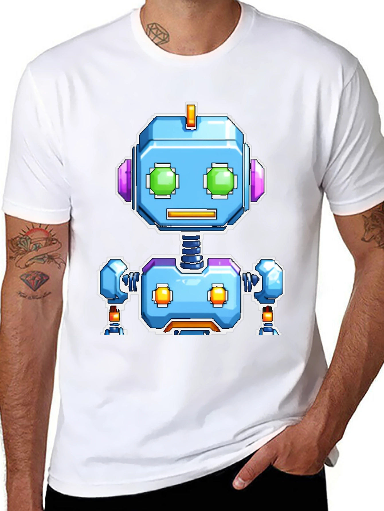 Retro Robot Graphic Tee - Black Cotton Comfort