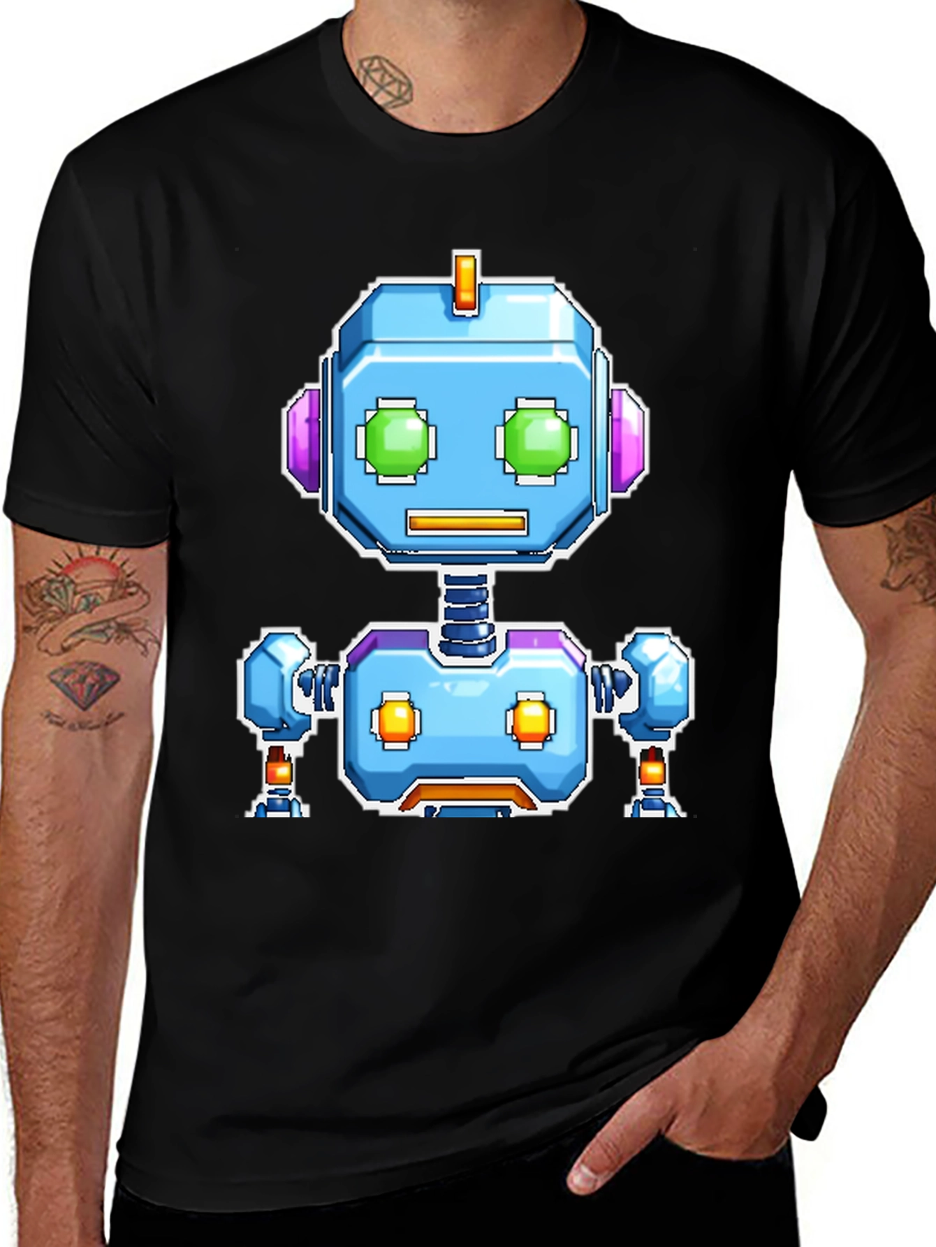 Retro Robot Graphic Tee - Black Cotton Comfort