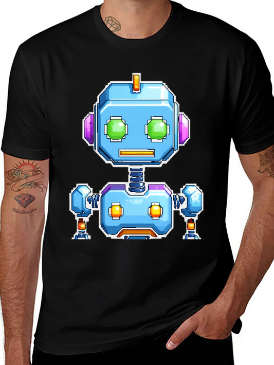 Retro Robot Graphic Tee - Black Cotton Comfort