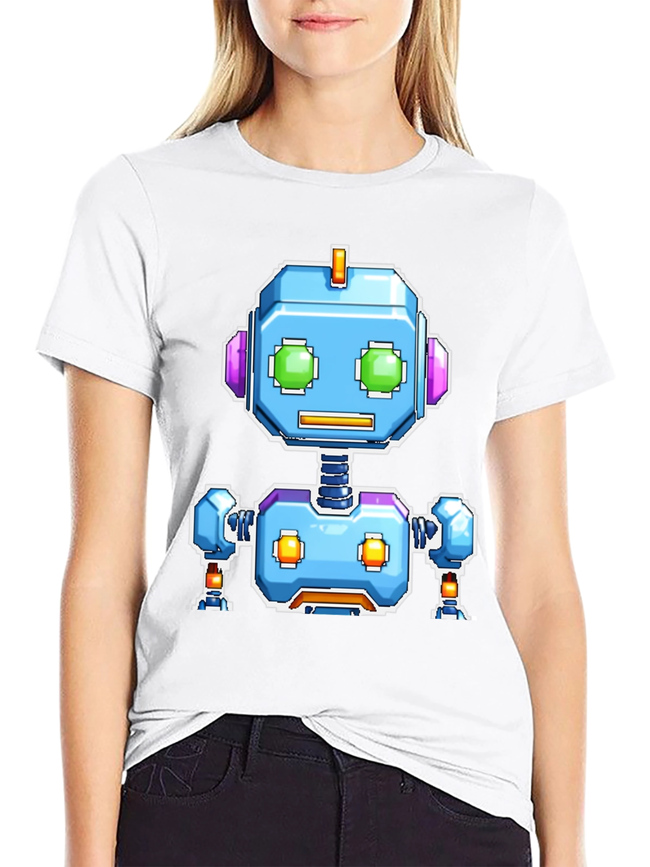 Retro Robot Graphic Tee - Black Cotton Comfort