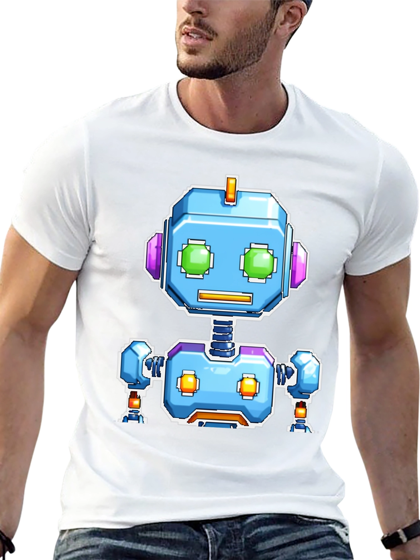 Retro Robot Graphic Tee - Black Cotton Comfort