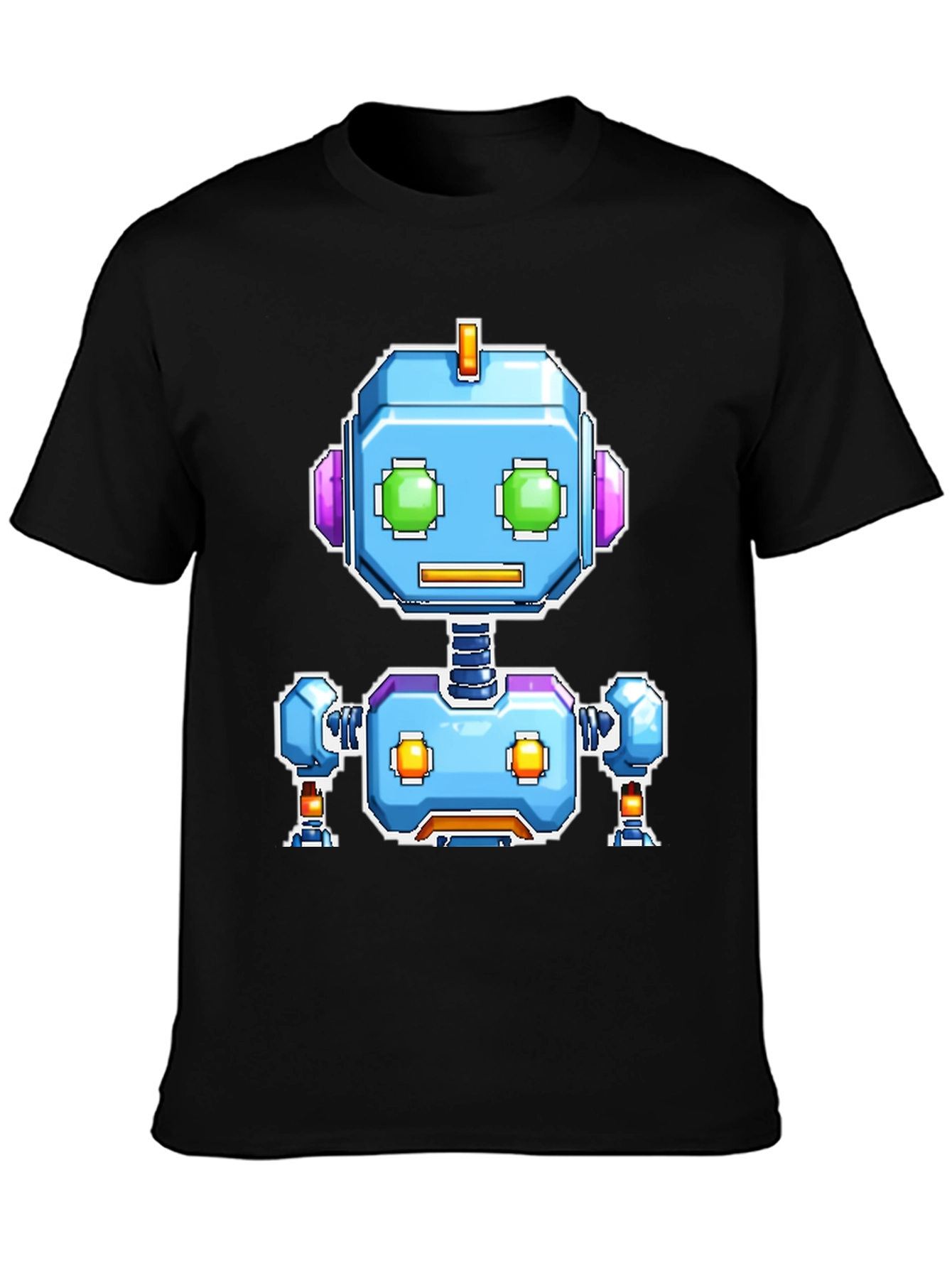 Retro Robot Graphic Tee - Black Cotton Comfort