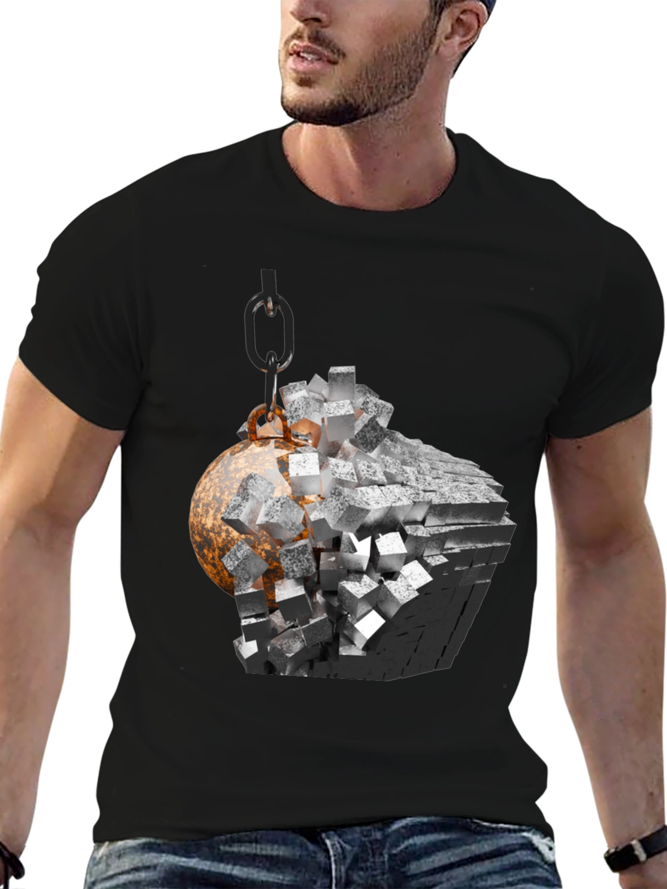 Demolition Ball Graphic Tee - Black Cotton Blend
