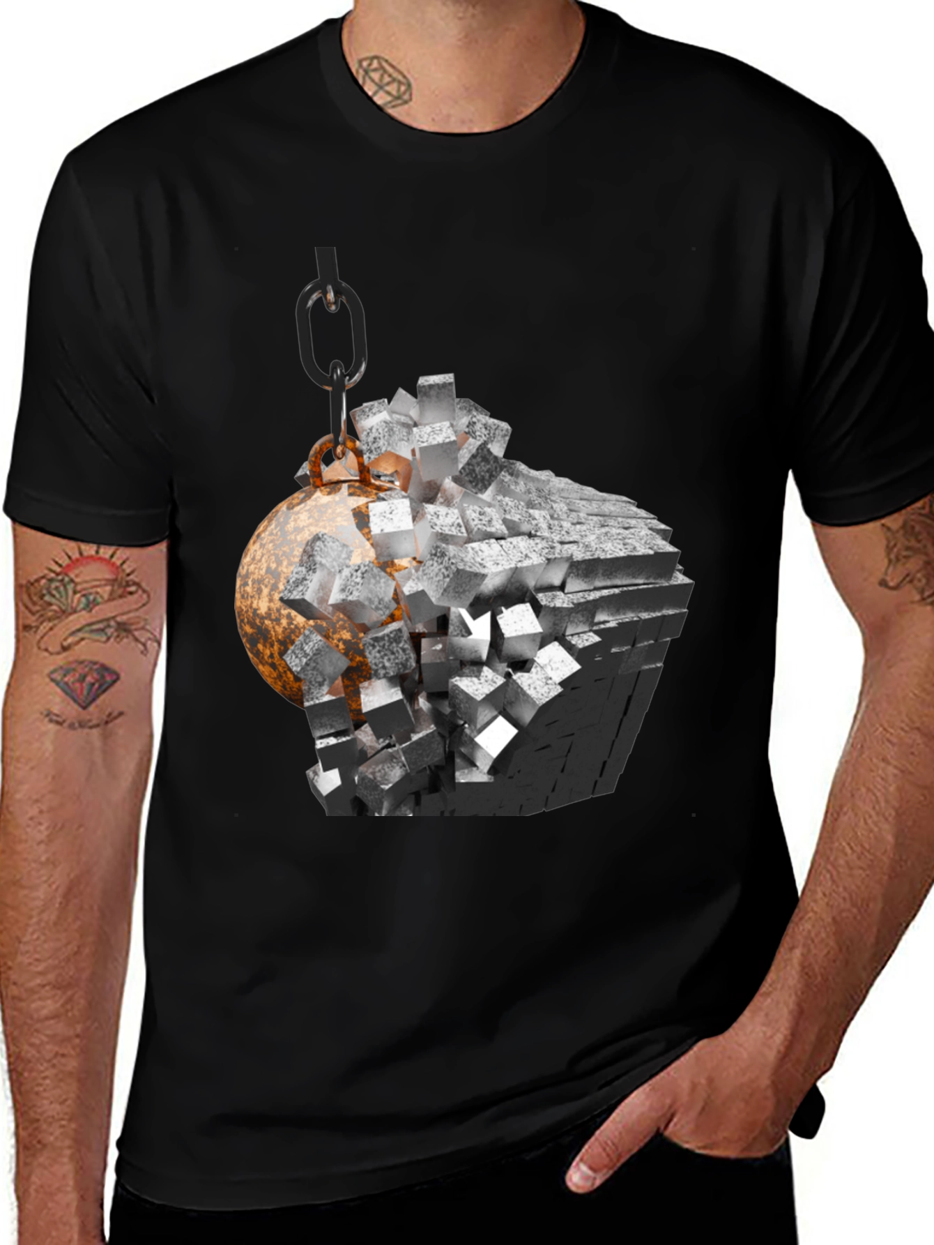 Demolition Ball Graphic Tee - Black Cotton Blend
