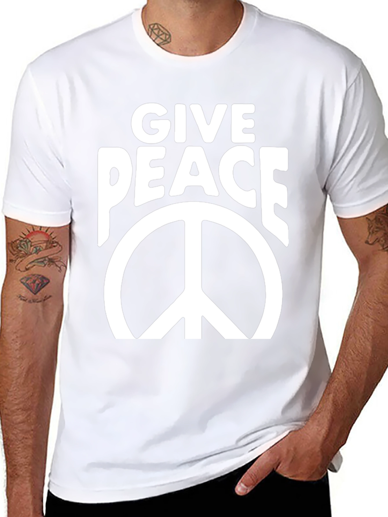 Give Peace Black Graphic T-Shirt