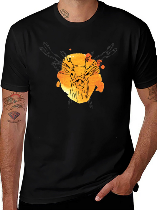 Watercolor Deer Graphic Tee - Mens Black T-Shirt