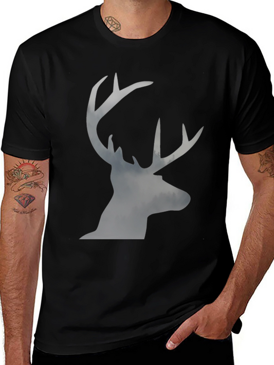 Mens Black T-Shirt with Stag Silhouette Graphic
