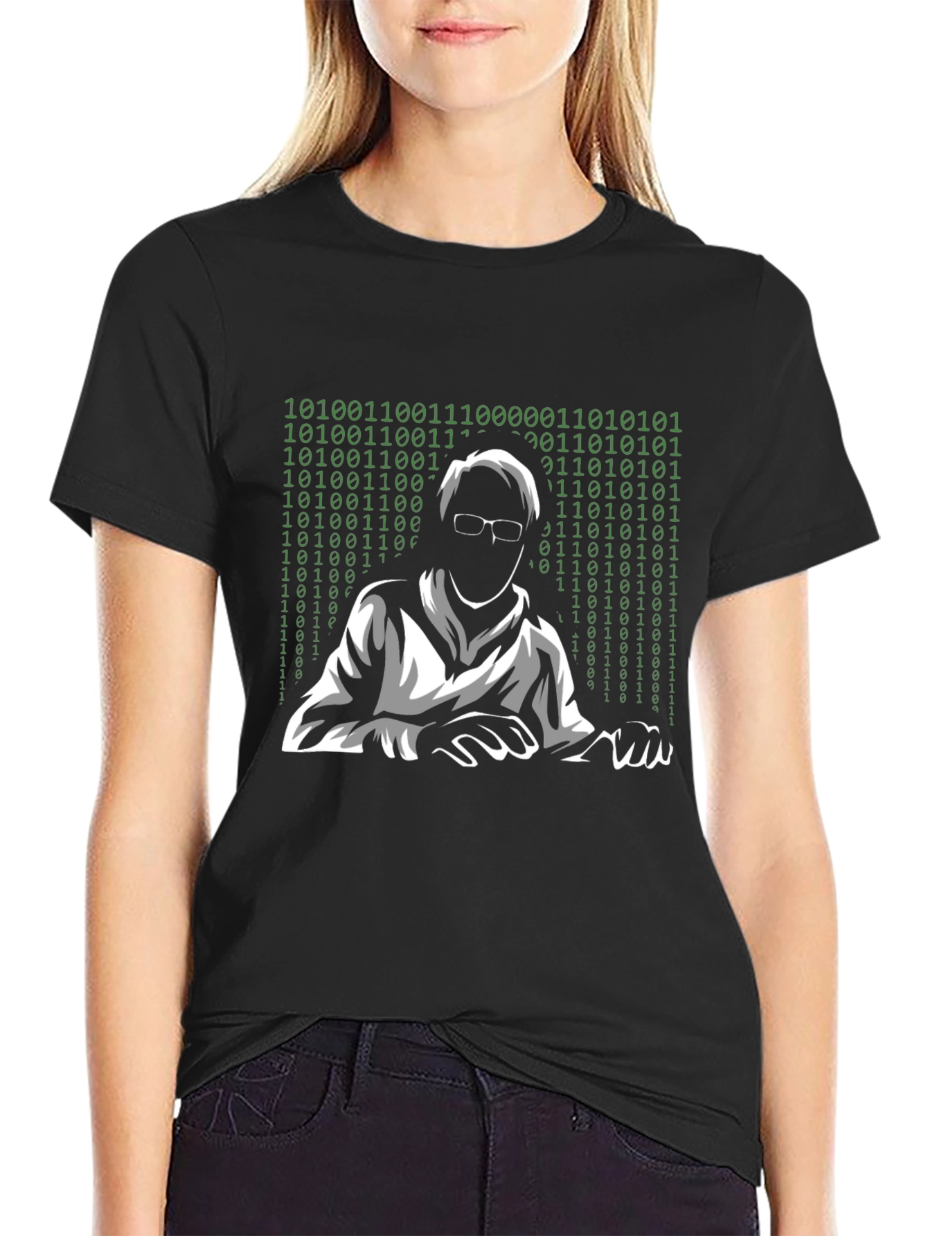 Coder T-Shirt - Binary Silhouette Design