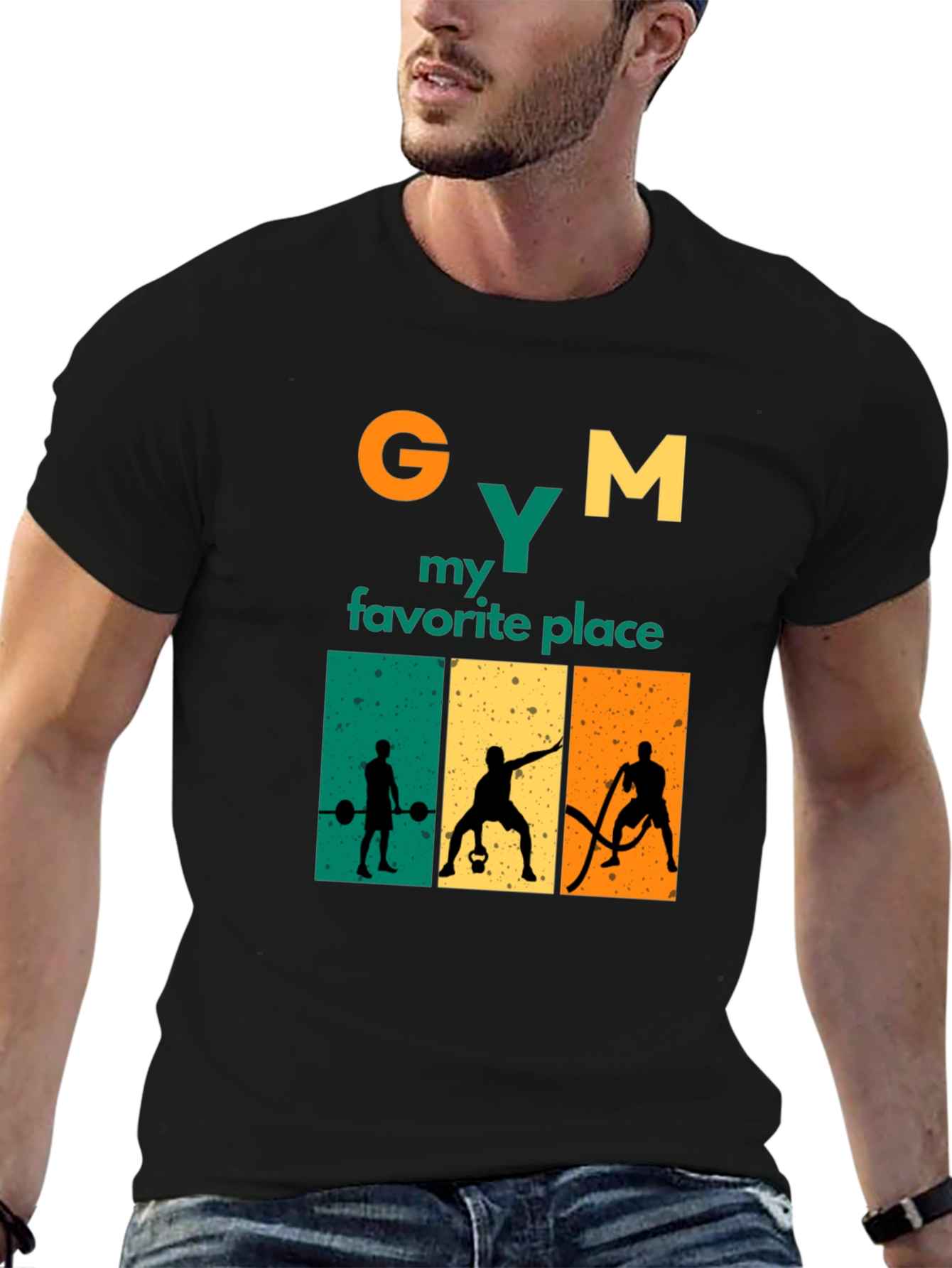 Gym My Favorite Place Black Graphic Tee