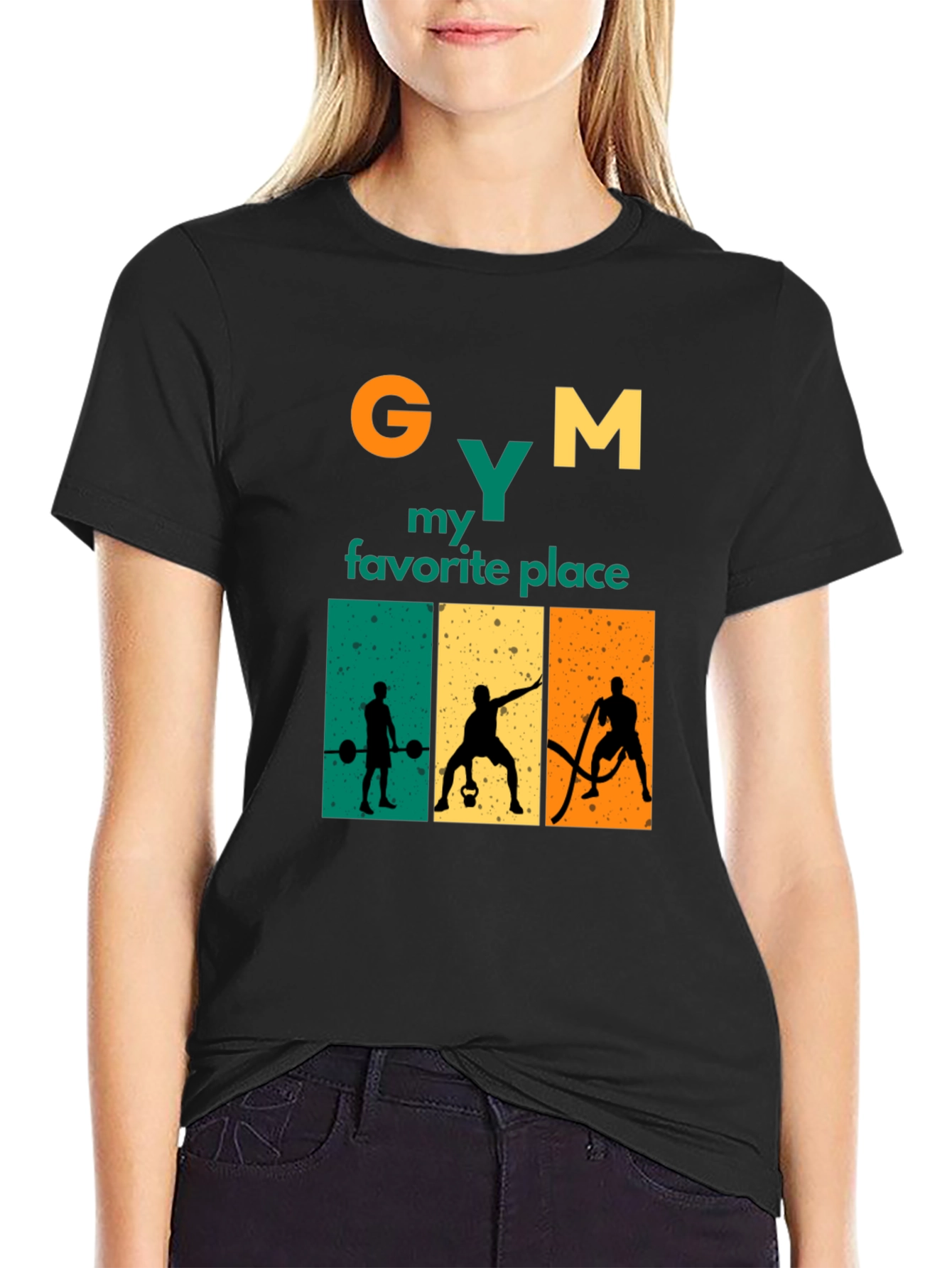 Gym My Favorite Place Black Graphic Tee