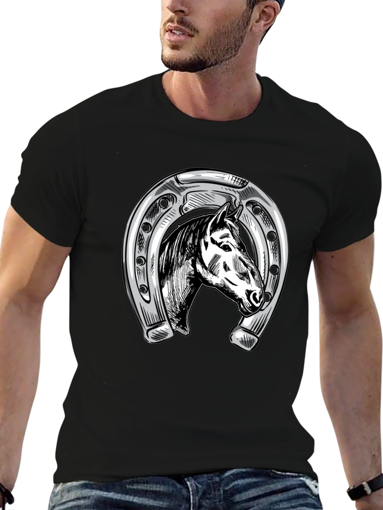 Horse & Horseshoe Graphic Tee - Black