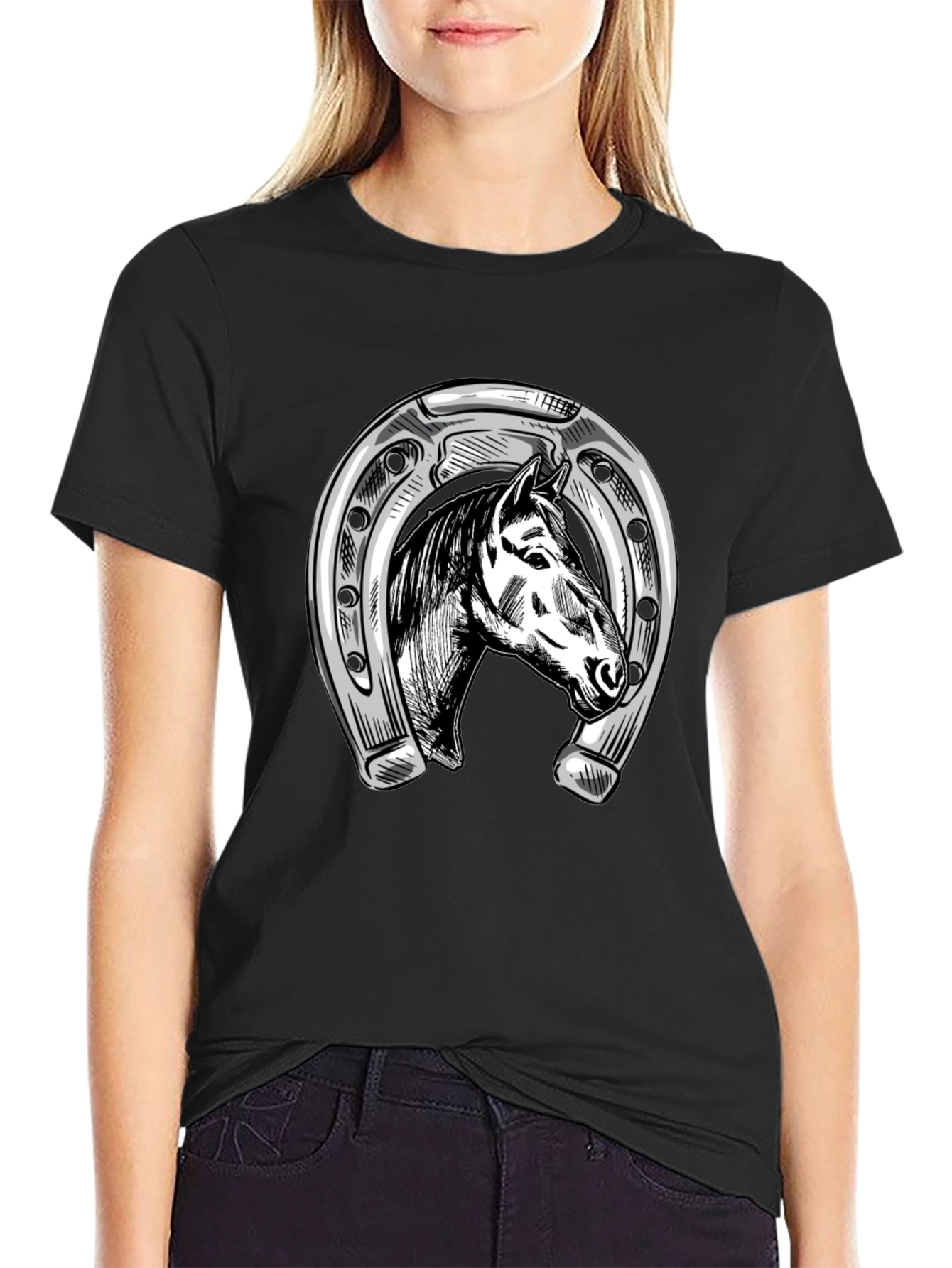 Horse & Horseshoe Graphic Tee - Black