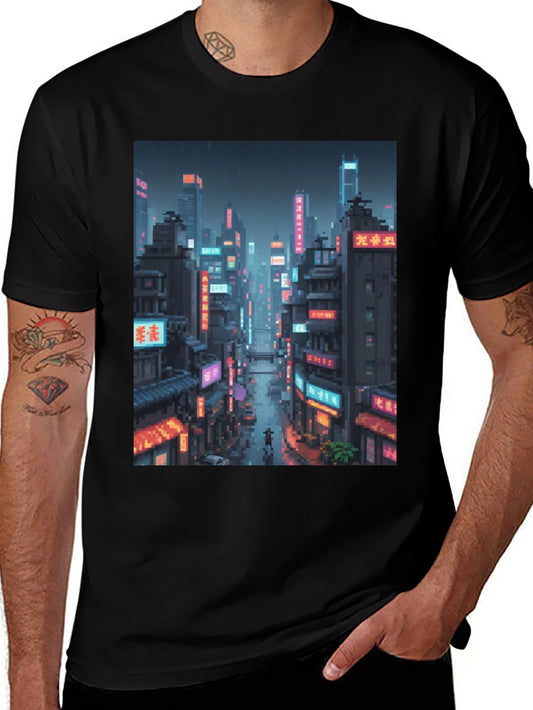 Cyberpunk Cityscape Graphic Tee - Urban Style