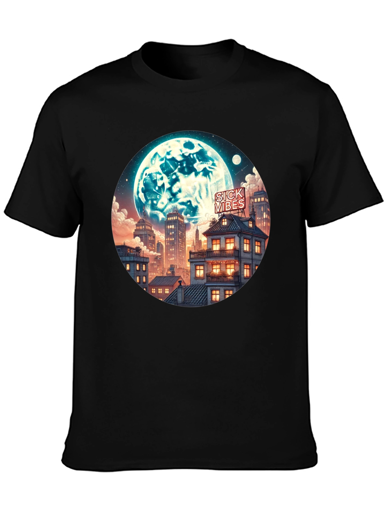 Sick Vibes Cityscape Moon Graphic Tee