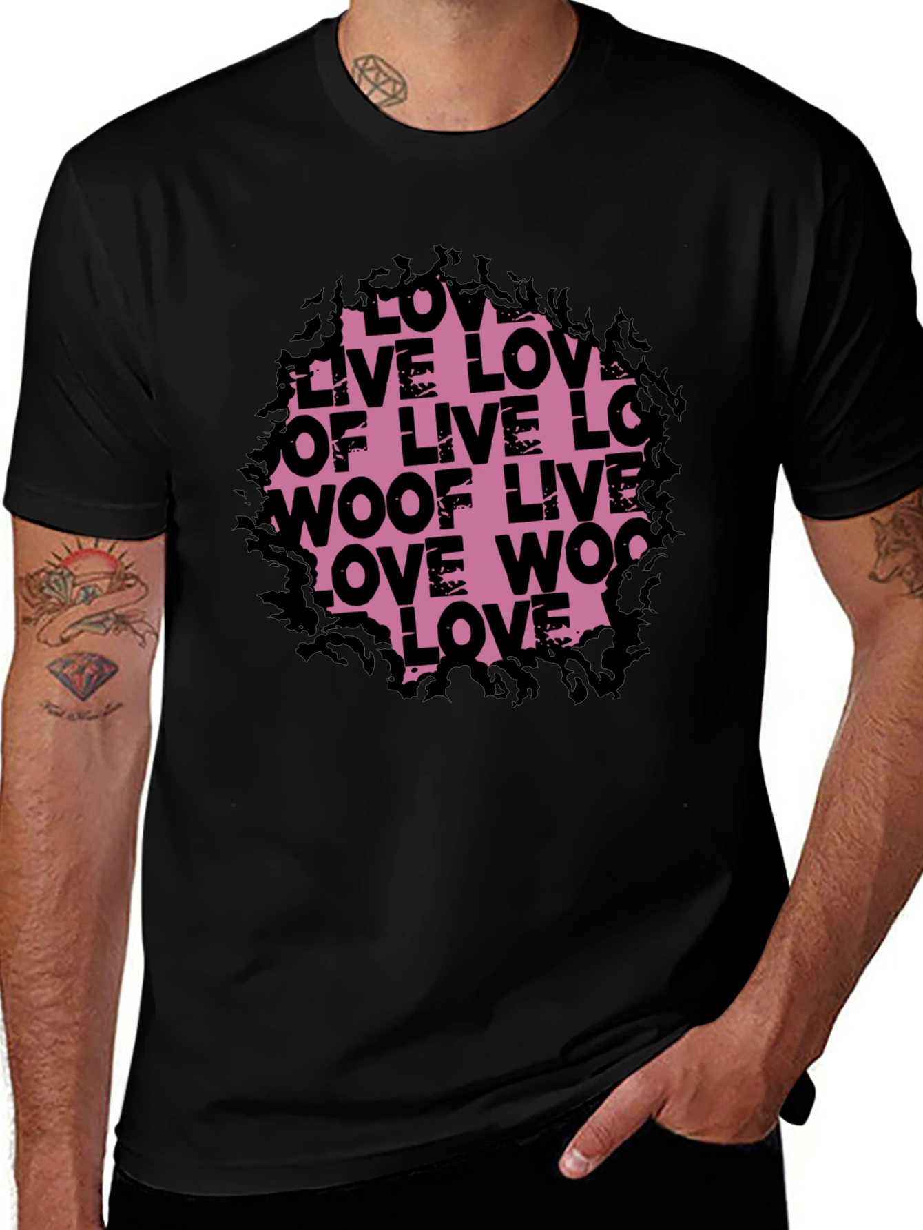 Love Live Woof Graphic Tee - Black