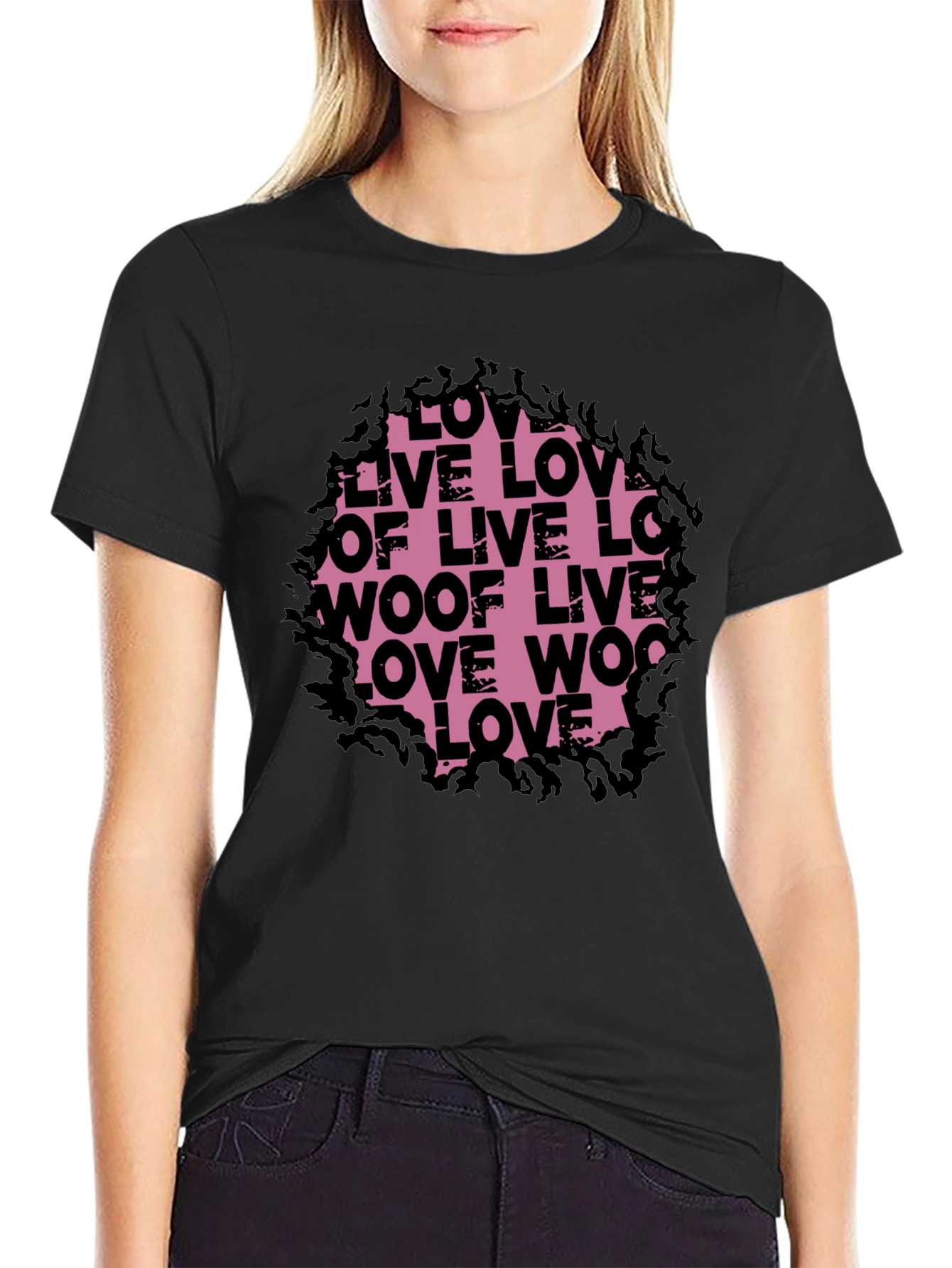 Love Live Woof Graphic Tee - Black